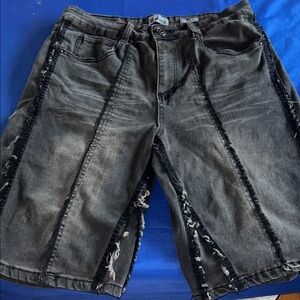 Men's Distressed Black Denim Jorts